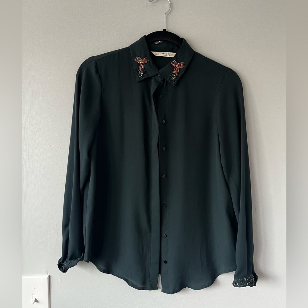 Zara beaded collar blouse